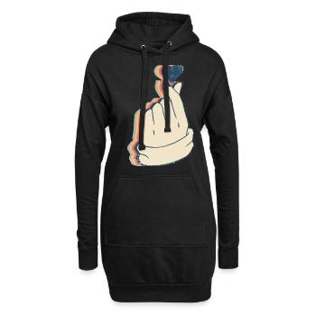Saranghae Kpop Doigt Coeur Kdrama Rétro Line Art - Sweat-shirt à capuche long Femme - noir - Devant