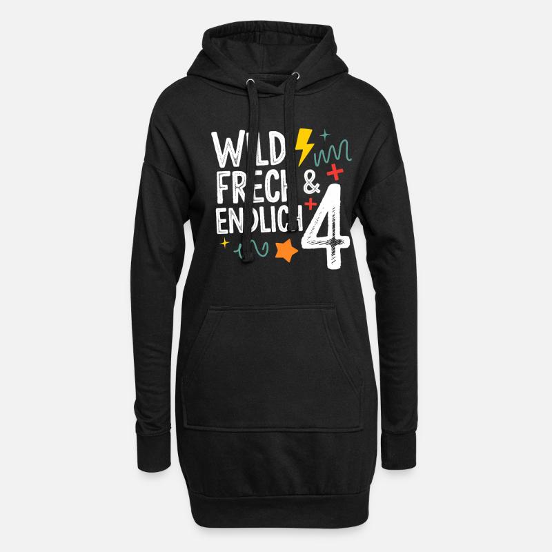 Wild, Frech & Endlich 4 Jahre 4. Geburtstag - Hoodie-Kleid - Schwarz