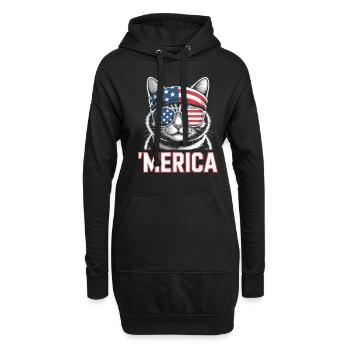 'Merica Katze Mit Sonnenbrille - Hoodie-Kleid - Schwarz - Vorne