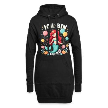 J’ai déjà 8 ans Sirène Birthday Girl - Sweat-shirt à capuche long Femme - noir - Devant