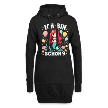 J’ai déjà 9 ans Sirène Birthday Girl - Sweat-shirt à capuche long Femme - noir - Devant