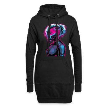 Cyberpunk Girl Zukunft Katzenohren - Hoodie-Kleid - Schwarz - Vorne