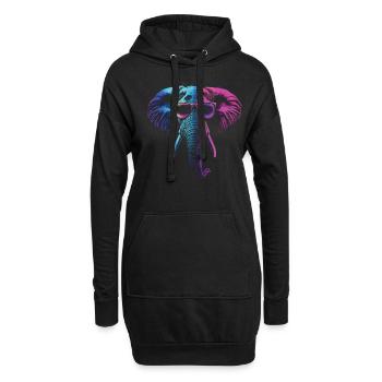 Elefant mit Sonnenbrille in Regenbogenfarbe - Hoodie-Kleid - Schwarz - Vorne