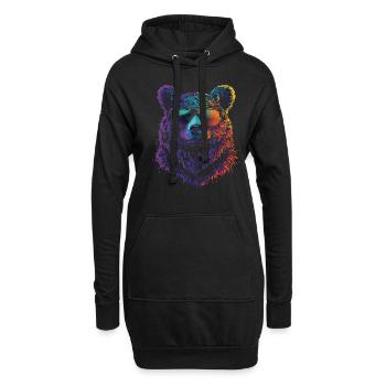 Cooler Bär mit Sonnenbrille in regenbogen Farbe - Hoodie-Kleid - Schwarz - Vorne