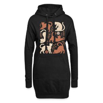 Boho Chats Et Fleurs Motif Magique - Sweat-shirt à capuche long Femme - noir - Devant