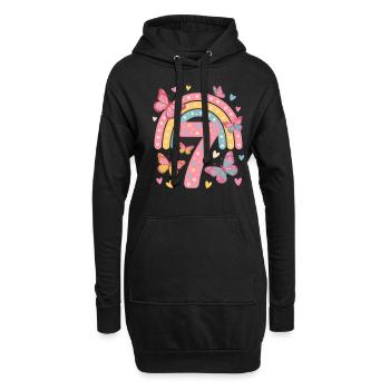 Papillon arc-en-ciel 7e anniversaire fille - Sweat-shirt à capuche long Femme - noir - Devant