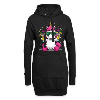 Einhorn Cocktail Saufen Party Feiern Urlaub JGA - Hoodie-Kleid - Schwarz - Vorne