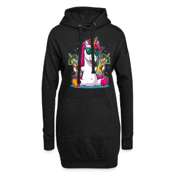 Einhorn Cocktail Saufen Party Feiern Urlaub JGA - Hoodie-Kleid - Schwarz - Vorne