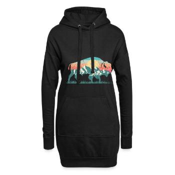 Nature buffalo bison rétro montagne des années 70 des années 80 silhouette - Sweat-shirt à capuche long Femme - noir - Devant