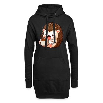 Igel Koffein Comic lustiger schockierter Igel - Hoodie-Kleid - Schwarz - Vorne