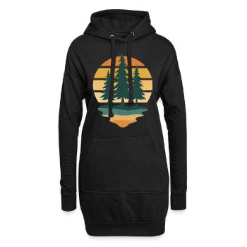 Retro Wildnis Immergrüner Sonnenuntergang - Hoodie-Kleid - Schwarz - Vorne