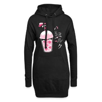 Erdbeermilch, Japanisch, Kawaii, Strawberry Milk - Hoodie-Kleid - Schwarz - Vorne