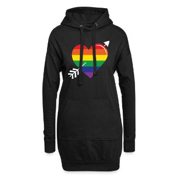 Flèche arc-en-ciel coeur fierté - Sweat-shirt à capuche long Femme - noir - Devant