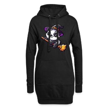 Halloween Panda Hexe Hexenbesen Süß Comic - Hoodie-Kleid - Schwarz - Vorne