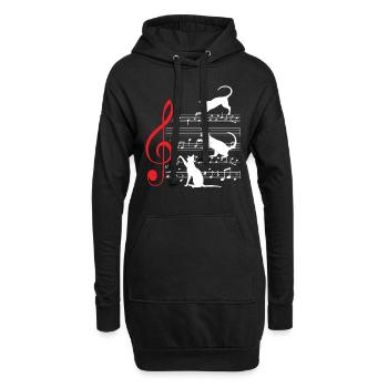 Katze Katzen Noten Musik Musiker - Hoodie-Kleid - Schwarz - Vorne