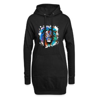 Löwe Kopf Porträt Bunt - Hoodie-Kleid - Schwarz - Vorne