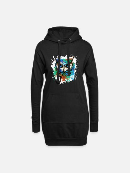 Eule Kopf Porträt Bunt - Hoodie-Kleid - Schwarz