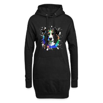 Border Collie Chien Tête Portrait Coloré - Sweat-shirt à capuche long Femme - noir - Devant