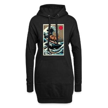 Capybara Surfen Eine Große Welle Kanagawa - Hoodie-Kleid - Schwarz - Vorne