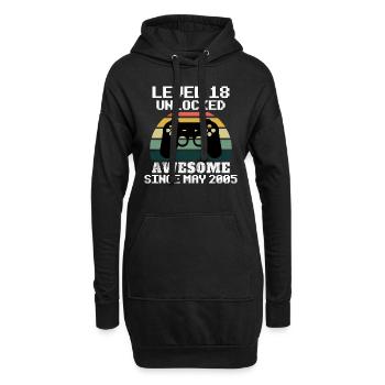 Niveau 18 Débloqué! Génial depuis mai 2005, 18 ans - Sweat-shirt à capuche long Femme - noir - Devant