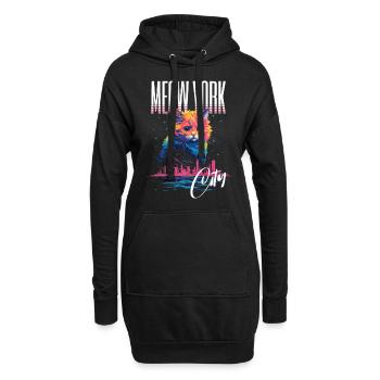 New York City Katze Meow Stadt Skyline Amerika USA - Hoodie-Kleid - Schwarz - Vorne