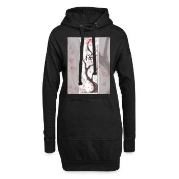 Sakura Sumi-e Kanji - Sweat-shirt à capuche long Femme - noir - Devant