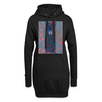 Sakura Sumi-e Kanji Foncé - Sweat-shirt à capuche long Femme - noir - Devant