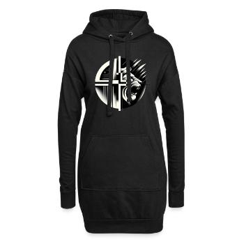 Monochrome Majesty: Geometrischer Löwe - Hoodie-Kleid - Schwarz - Vorne