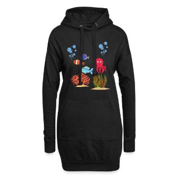 Animaux de mer Coraux Pieuvres sous-marine Pieuvres - Sweat-shirt à capuche long Femme - noir - Devant