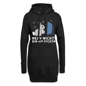 Bin am Zocken Gaming Dackel Hund - Hoodie-Kleid - Schwarz - Vorne