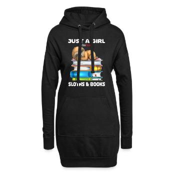Mädchen liebt Faultiere und Bücher Buch lesen - Hoodie-Kleid - Schwarz - Vorne