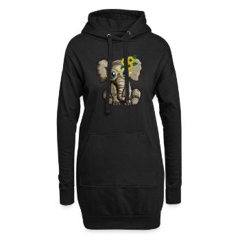 Süßer Babyelefant Blumen Brille Elefantenliebhaber - Hoodie-Kleid - Schwarz - Vorne