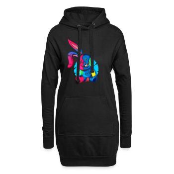 Psychedelisches Geflickter Hase Häschen Grusel - Hoodie-Kleid - Schwarz - Vorne