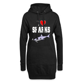 J’aime les requins Drôle de requin à tête de marteau, marteau mignon - Sweat-shirt à capuche long Femme - noir - Devant