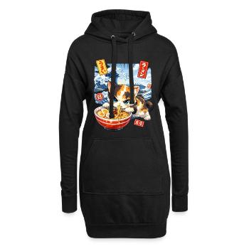 Japon Cat Ramen Nouilles Motif Vague Rétro - Sweat-shirt à capuche long Femme - noir - Devant