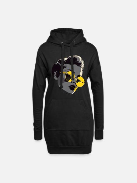 Pop Art Woman with Yellow Sunglasses Lady Noir - Hoodie Dress - black