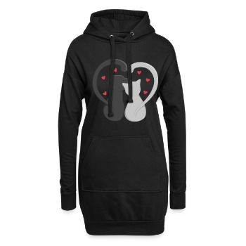 Zwei Katzen bilden Herz - Hoodie-Kleid - Schwarz - Vorne