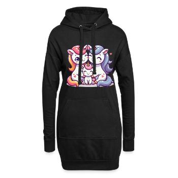 Licorne Famille Mère Et Père Avec Un Enfant - Sweat-shirt à capuche long Femme - noir - Devant