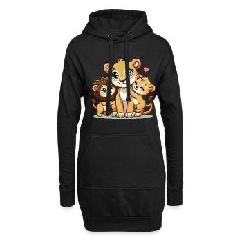 Mère lion aimante avec deux enfants mignons - Sweat-shirt à capuche long Femme - noir - Devant