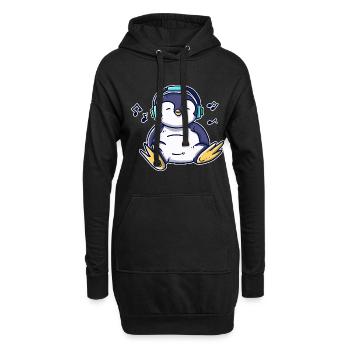 Kawaii tanzender Pinguin mit Kopfhörer und Musik - Hoodie-Kleid - Schwarz - Vorne