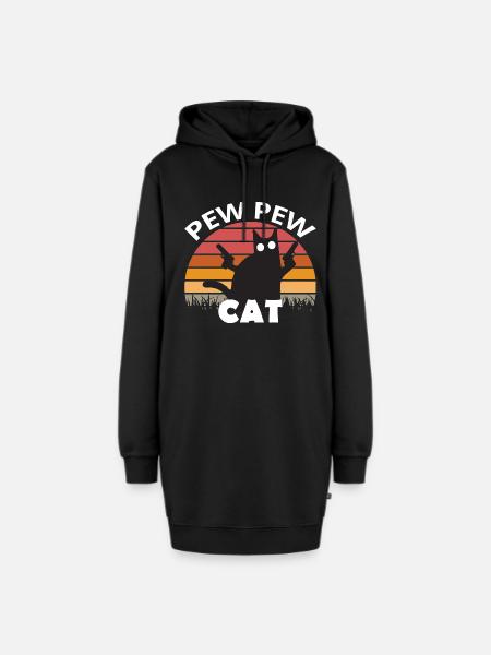 Pew Pew Funny Cat - Hoodie-Kleid - Schwarz