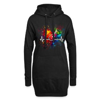 Gitarre Herzschlag - Hoodie-Kleid - Schwarz - Vorne