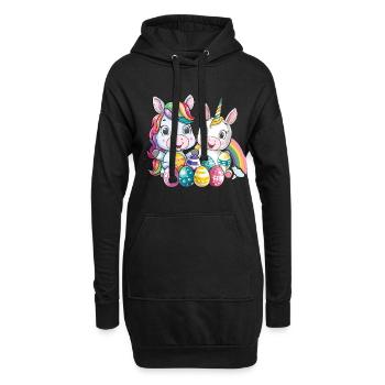 Einhorn Ostern für Kinder Regenbogen und Eier für - Hoodie-Kleid - Schwarz - Vorne