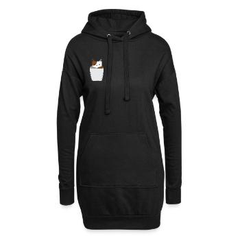 Brusttasche mit Katze - Hoodie-Kleid - Schwarz - Vorne