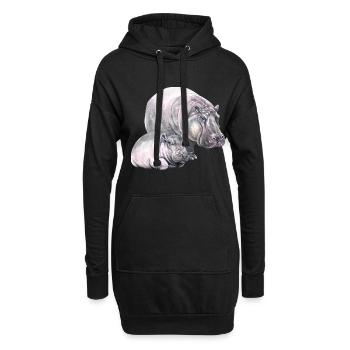 Hippo hippo-hippopotame t-shirt idée cadeau - Sweat-shirt à capuche long Femme - noir - Devant