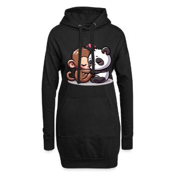 Cuddling Monkey And Panda In Love - Hoodie-Kleid - Schwarz - Vorne