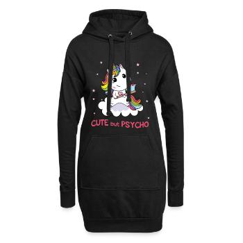 Licorne mignonne mais psycho - Sweat-shirt à capuche long Femme - noir - Devant