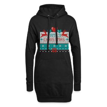 Family Familie Weihnachten Ugly Christmas - Hoodie-Kleid - Schwarz - Vorne