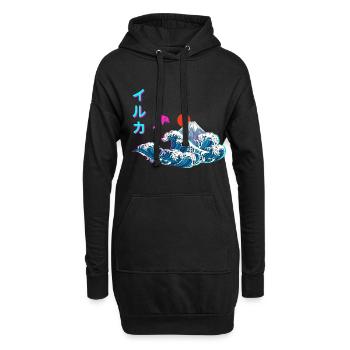 Japanische Vaporwave Große Welle von Kanagawa - Hoodie-Kleid - Schwarz - Vorne