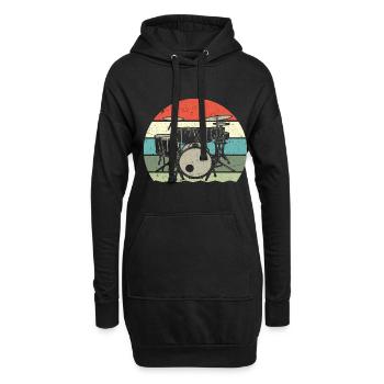Retro Schlagzeug Rockband Schlagzeuger Musiker - Hoodie-Kleid - Schwarz - Vorne
